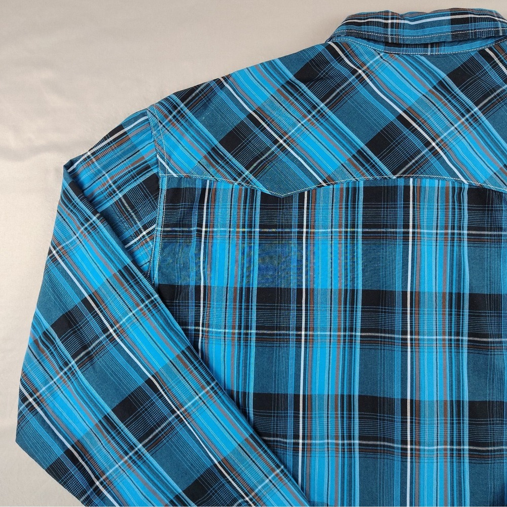 Cinch Modern Fit Western Shirt Men's XL Blue Plaid Snap Long Sleeve Cowboy - Picture 14 of 16